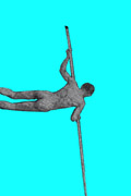 man running and pole vaulting